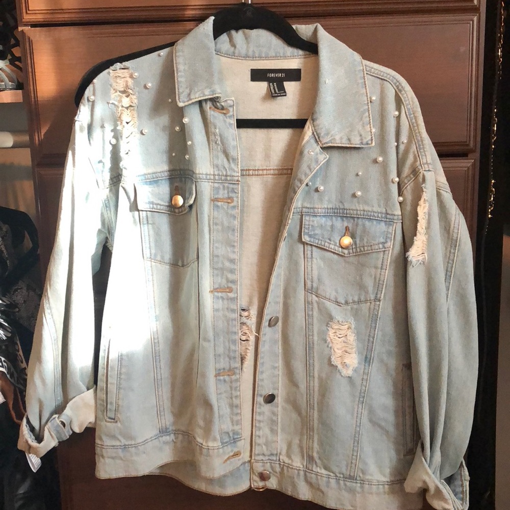 Oversized distressed denim jacket